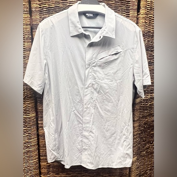 Outdoor Research Light Gray Short Sleeve Shirt-Large, snap buttons - Picture 1 of 6